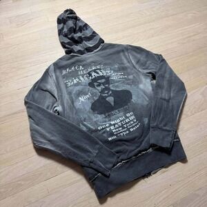 Black Hearts Brigade Bill The Butcher Zip Hoodie Grey Distressed Mens Large